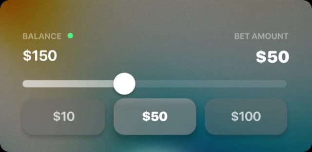 Stake selection showing $10, $50, $100 options